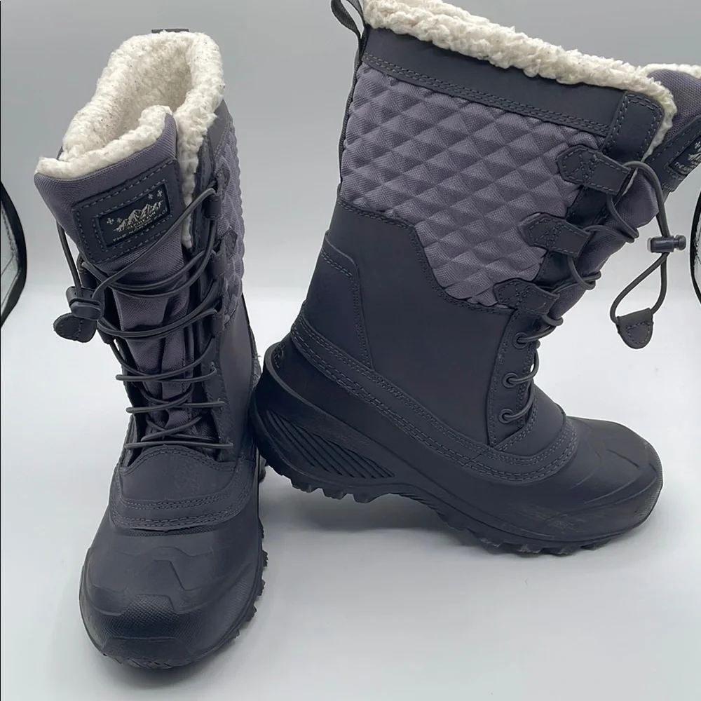 The North Face Gray Purple Winter Boots Waterproof Faux Fur Big Kid Size 5 Warm - Picture 3 of 16